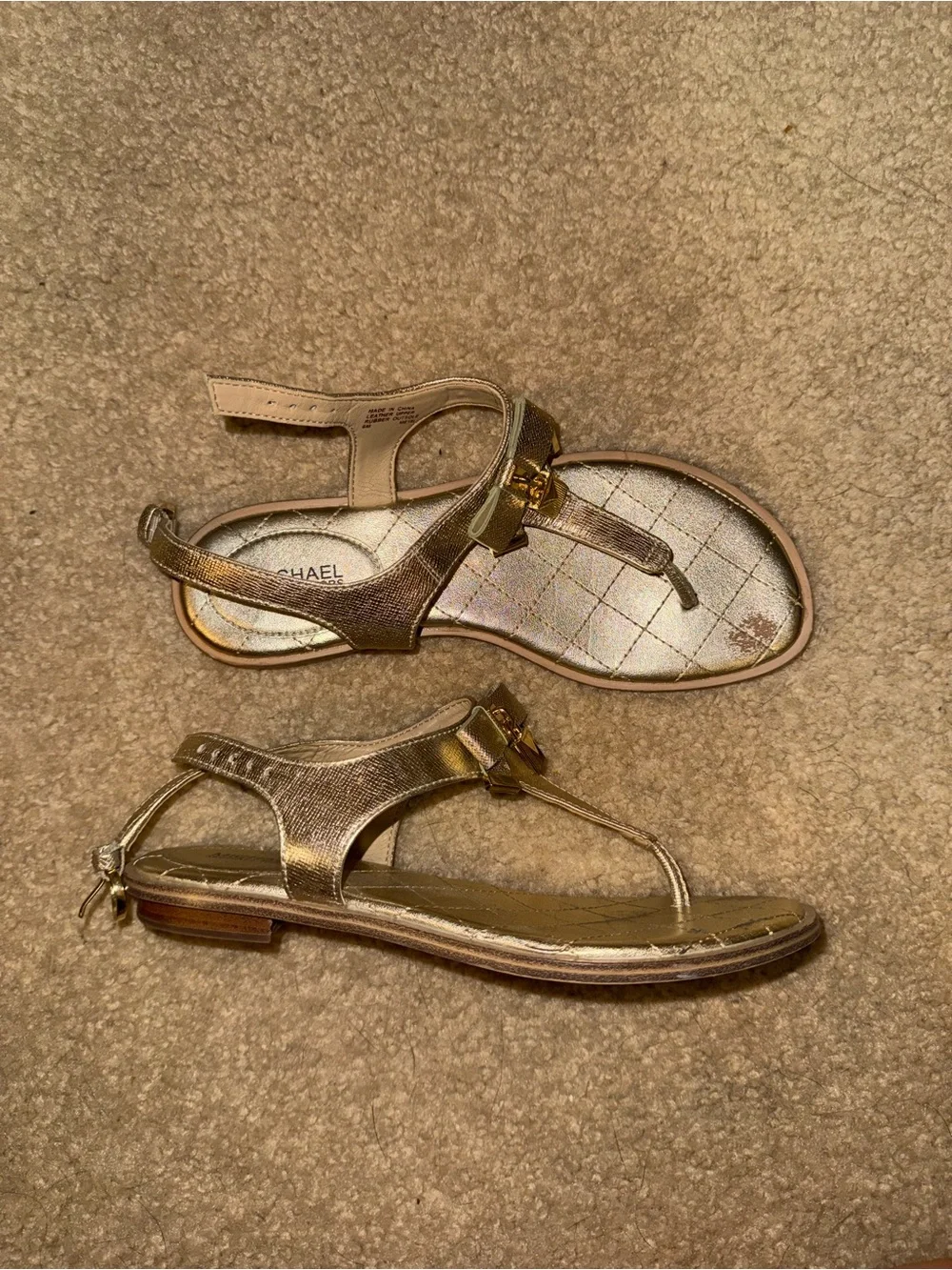 Michael Kors Metallic Gold T-Strap Sandals
